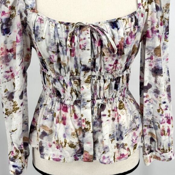 J‎ Crew x Flora Obscura Blouse Cinched-waist Top  Kaleidoscope Floral Size 2 - Picture 6 of 16